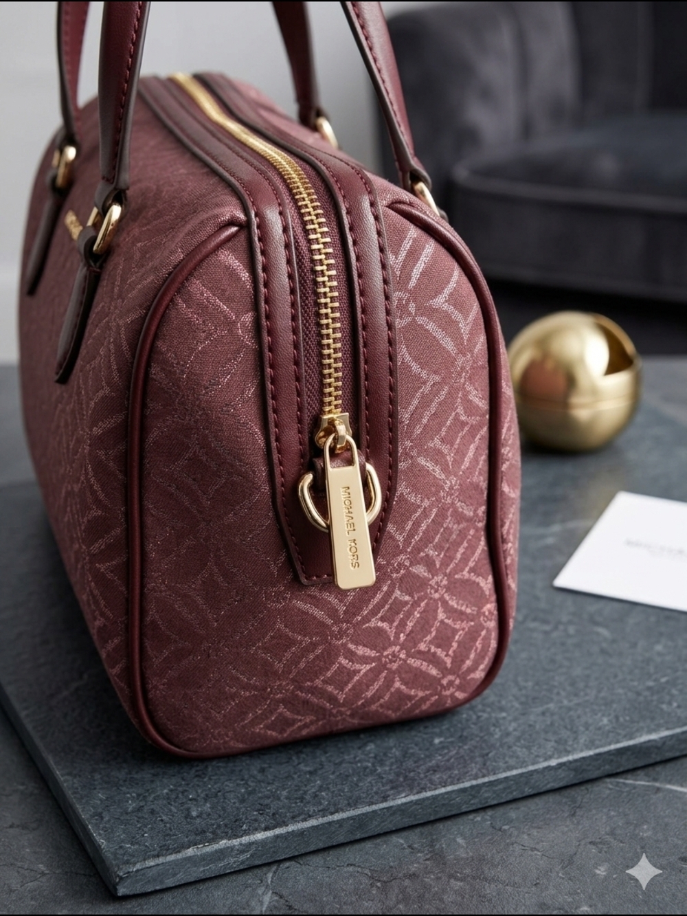 Michael Kors Travel Medium Duffle Satchel - Oxblood Multi Logo (NWT) - Picture 4 of 11